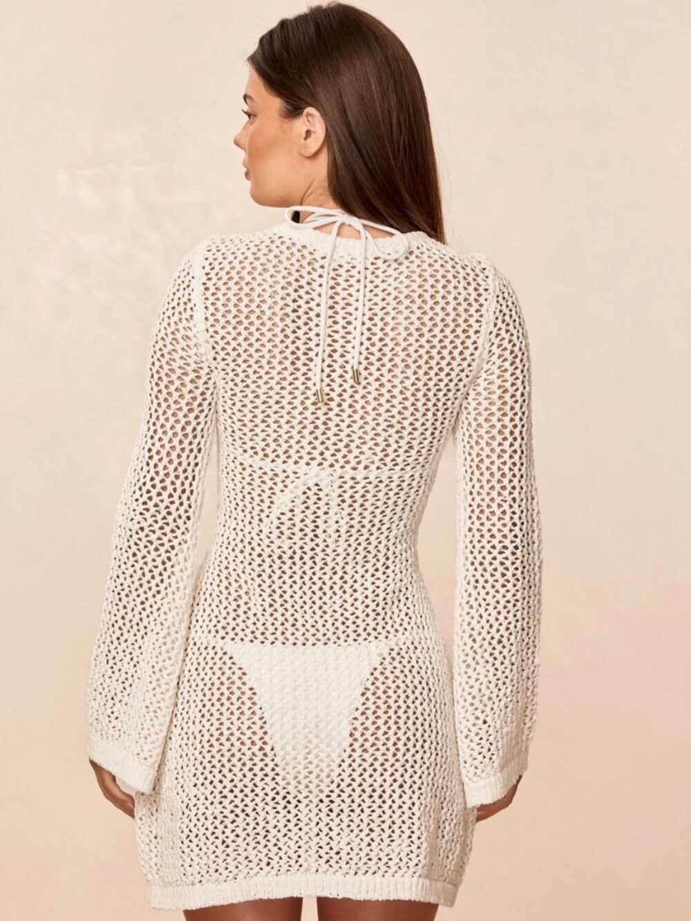 NEW MONDAY SWIMWEAR Montego Mini Dress Optic White Petit Crochet Cover-up - Picture 7 of 15